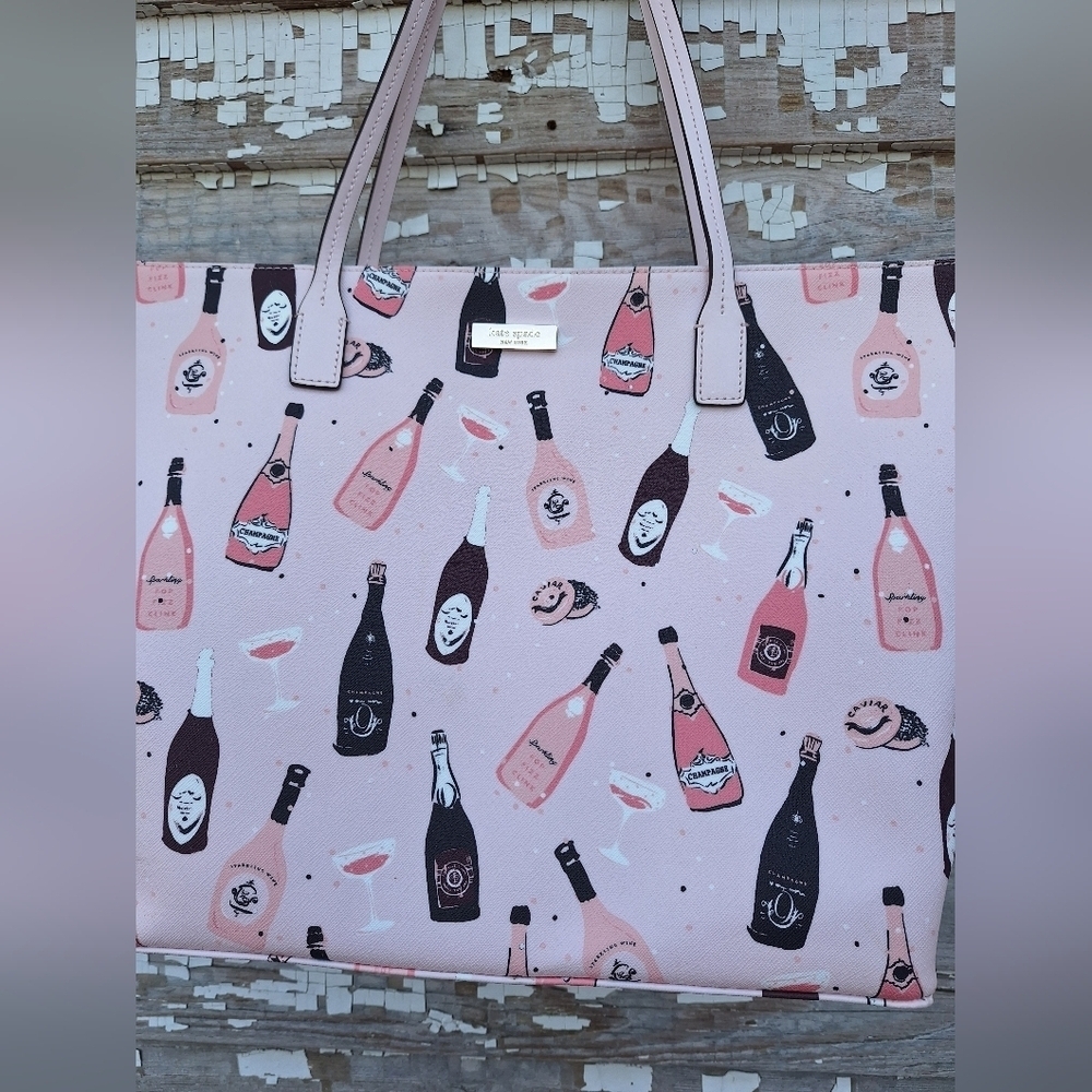 kate spade Pink Champagne Bottle Print Tote - Picture 2 of 7